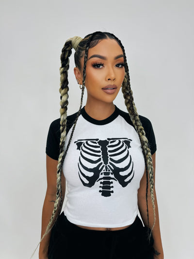 SKELETON CROPPED TEE - WHITE