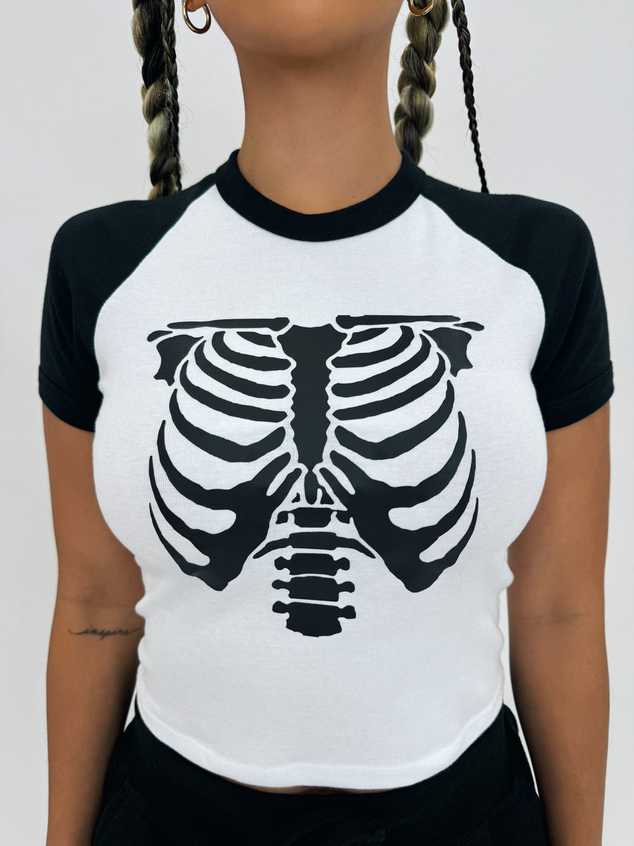 SKELETON CROPPED TEE - WHITE