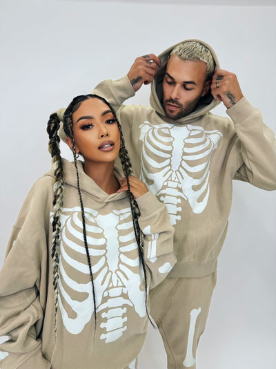 *PRE-ORDER* GLOW IN THE DARK SKELETON HOODIE - KHAKI